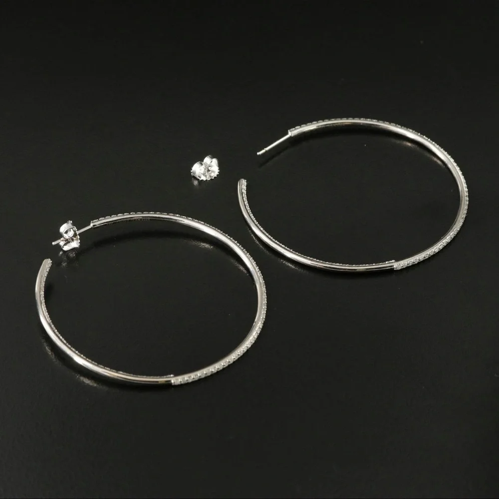 Sheryl Lowe Sterling inside out Diamond half hoops Earrings - Picture 4 of 5